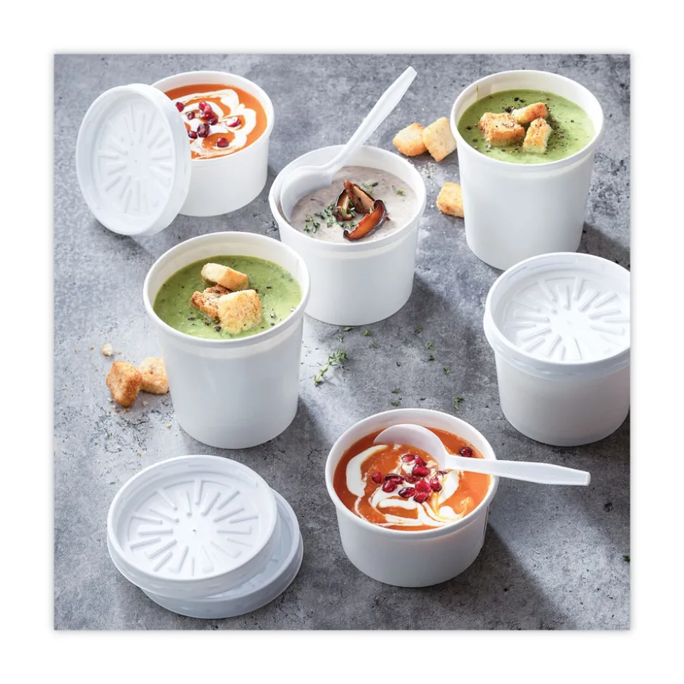 Pactiv Corp. 250/Carton 3.75 in. dia. x 3 in., 12 oz., Paper Round Food Container and Lid Combo - White