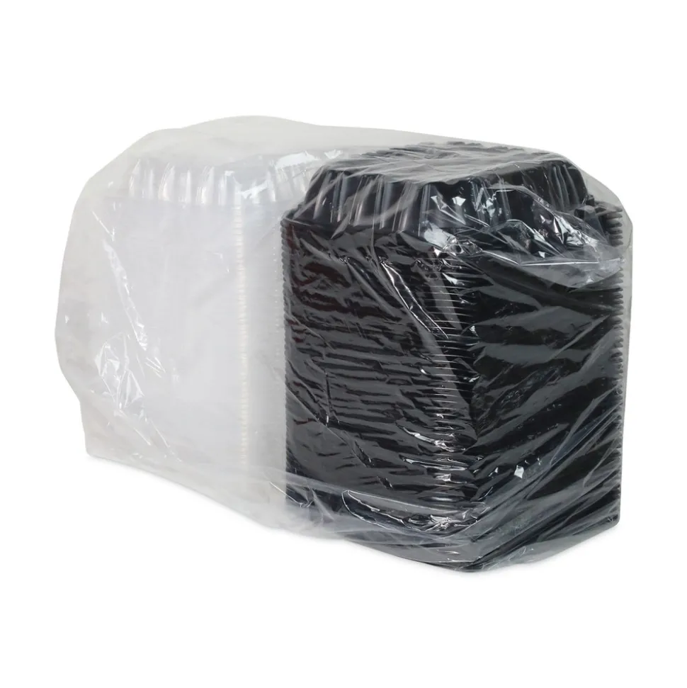 Pactiv Corp. DC858100B000 38 oz 8.5 x 8.5 x 3 EarthChoice Vented Dual Color Microwavable Plastic Hinged Lid Container - Black/Clear (150/Carton)