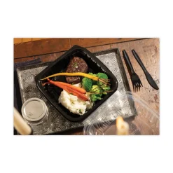 Pactiv Corp. DC858100B000 38 oz 8.5 x 8.5 x 3 EarthChoice Vented Dual Color Microwavable Plastic Hinged Lid Container - Black/Clear (150/Carton)
