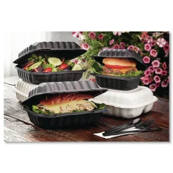 Pactiv Corp. EarthChoice 9 in. x 6 in. x 3.25 in. Plastic SmartLock Microwavable MFPP Hinged Lid Container - Black (270/Carton)