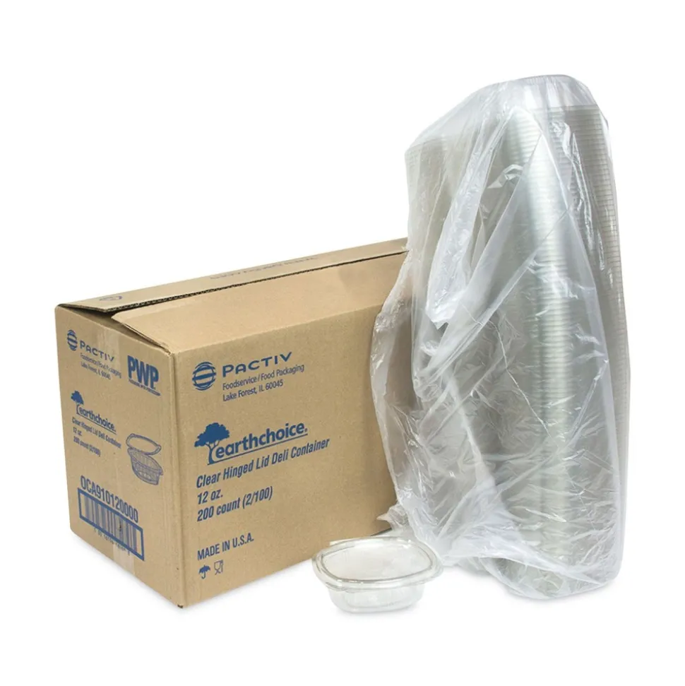 Pactiv Corp. EarthChoice 4.92 in. x 5.87 in. x 1.89 in. 12 oz. Recycled PET Hinged Plastic Container - Clear (200/Carton)