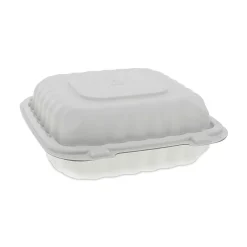 Pactiv Corp. YCN808030000 EarthChoice SmartLock 8.31 in. x 8.35 in. x 3.1 in. Microwaveable MFPP 3-Compartment Hinged Lid Containers - White (200/Carton)