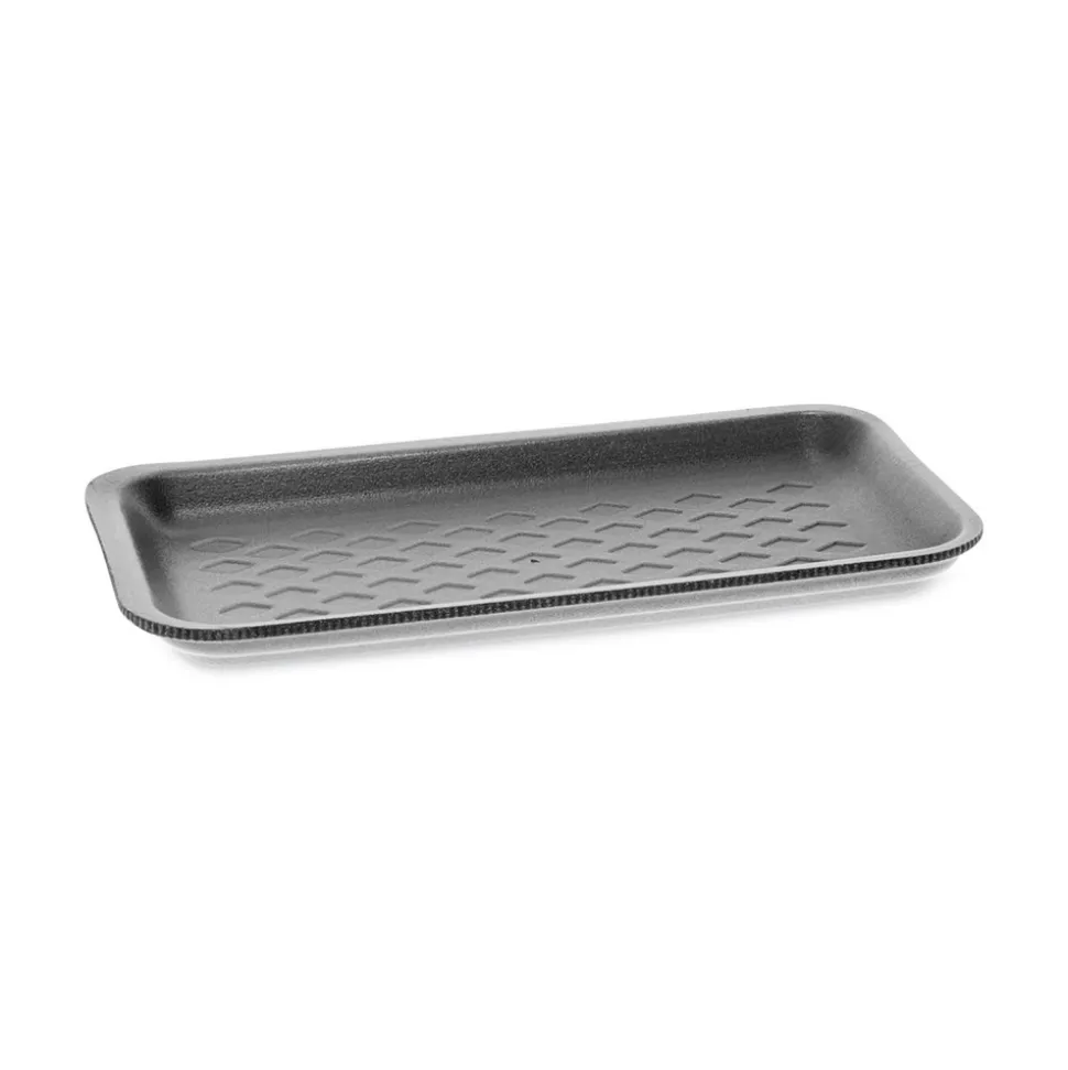 Pactiv Corp. 8.38 in. x 4.5 in. x 0.69 in. No. 17S Foam Supermarket Tray - Black (1000/Carton)