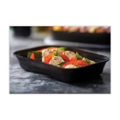 Pactiv Corp. 8.4 in. x 5.6 in. x 1.4 in. 27 oz. EarthChoice Versa2Go Plastic Microwaveable Container - Black/Clear (150/Carton)