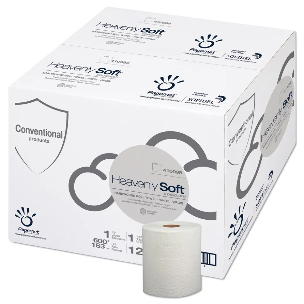 Papernet 1-Ply 7.8 in. x 600 ft. Heavenly Soft Standard Hardwound Roll Towel - White (12/Carton)