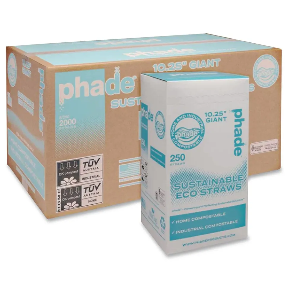 phade 511168 10.25 in. PHA Wrapped Marine Biodegradable Straws - Ocean Blue (250/Box, 8 Boxes/Carton)