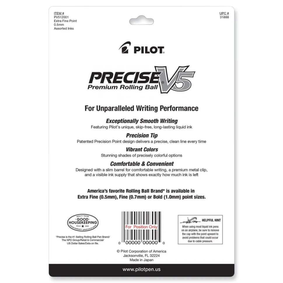 Pilot Precise V5 Fine 0.5 mm Rollerball Pen - Assorted Ink and Barrel Colors (12/Pack)