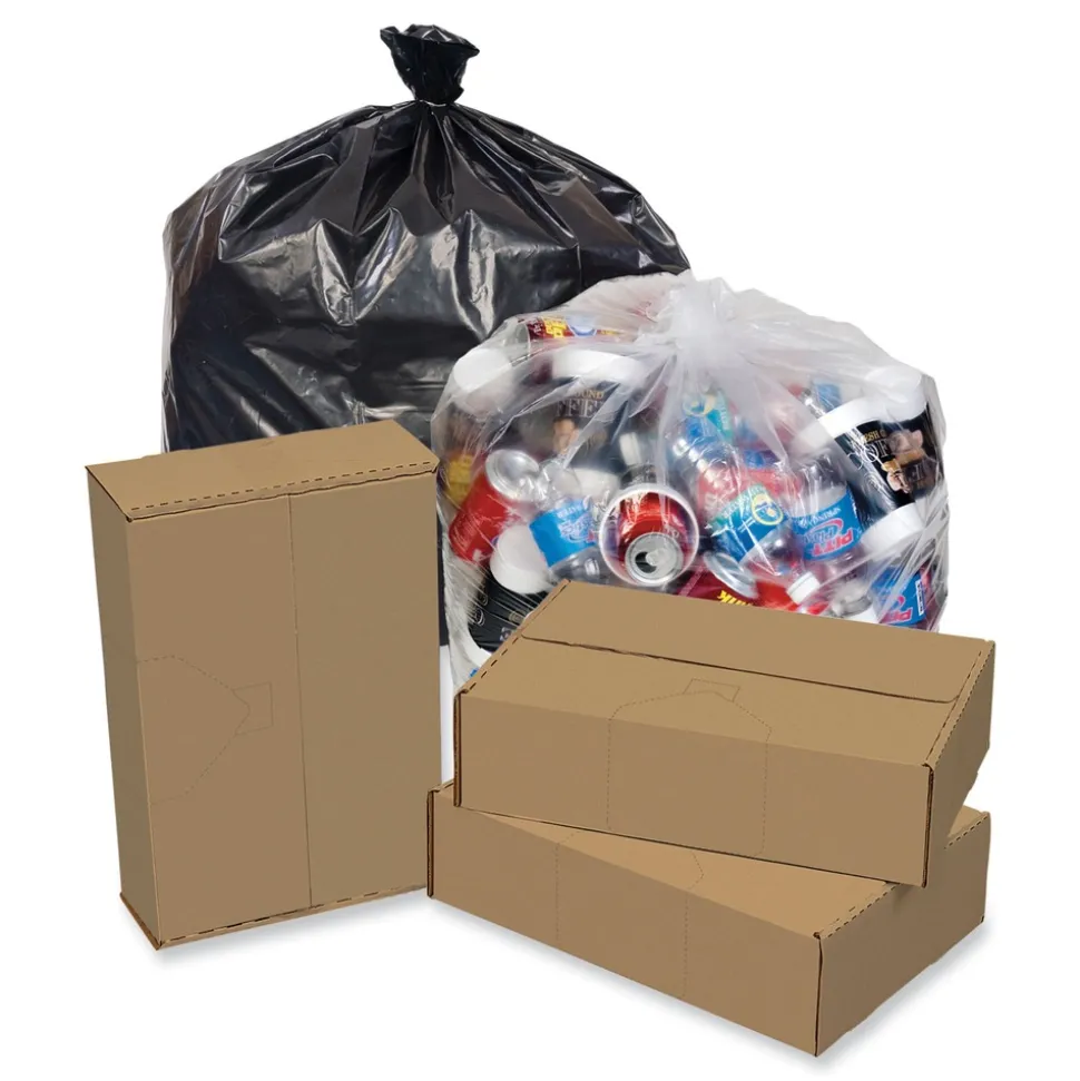 Pitt Plastics Eco Strong Can Liners 60 gal 1.35 mil 38-in x 58-in Black Perforated Roll 100/Carton
