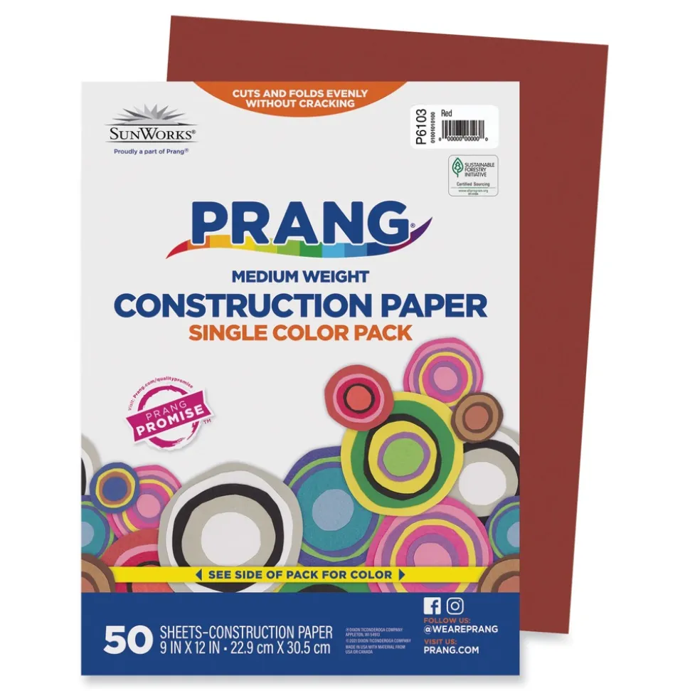 Prang SunWorks 9 x 12 Construction Paper - Red (50/Pack)