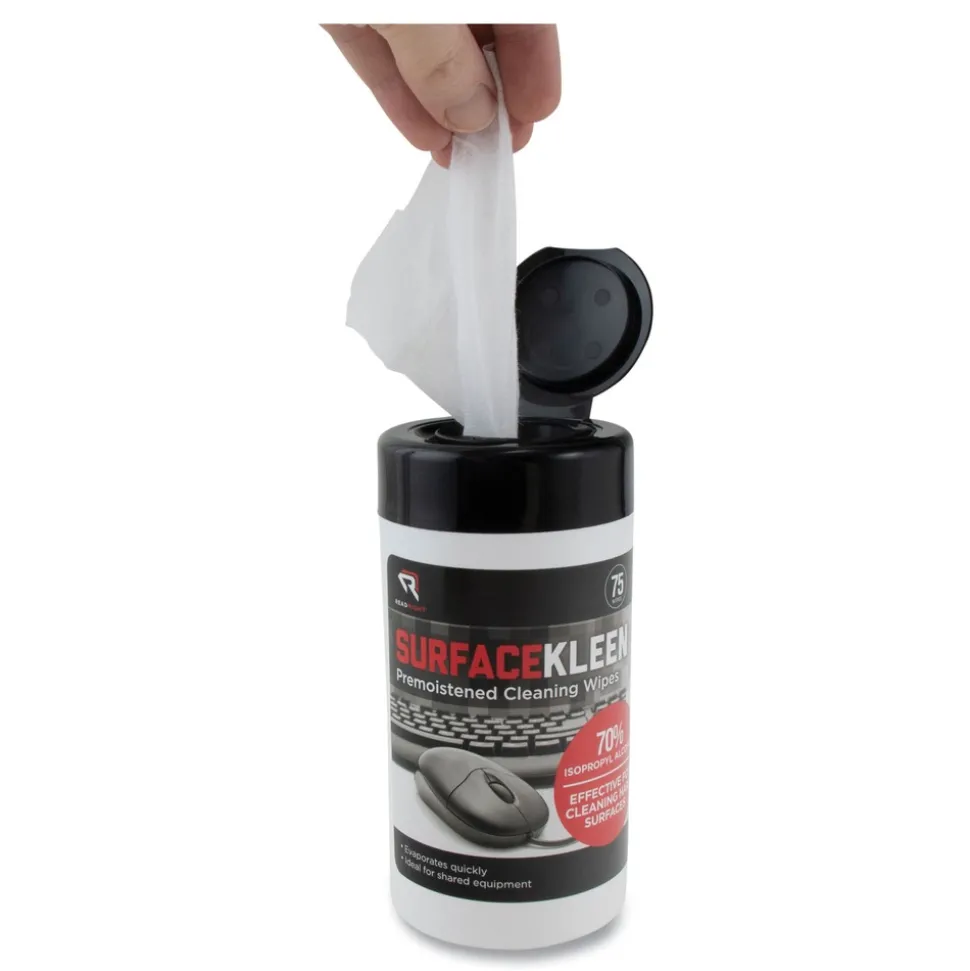 Read Right SurfaceKleen 6.38 in. x 5.4 in. Tub Premoistened Alcohol Cleaning Wipes - Unscented White (75/Pack)
