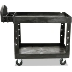 Rubbermaid Commercial 25.9 in. x 45.2 in. x 32.2 in. 500 lbs. Capacity 2 Lipped Shelves Heavy-Duty Plastic Utility Cart - Black