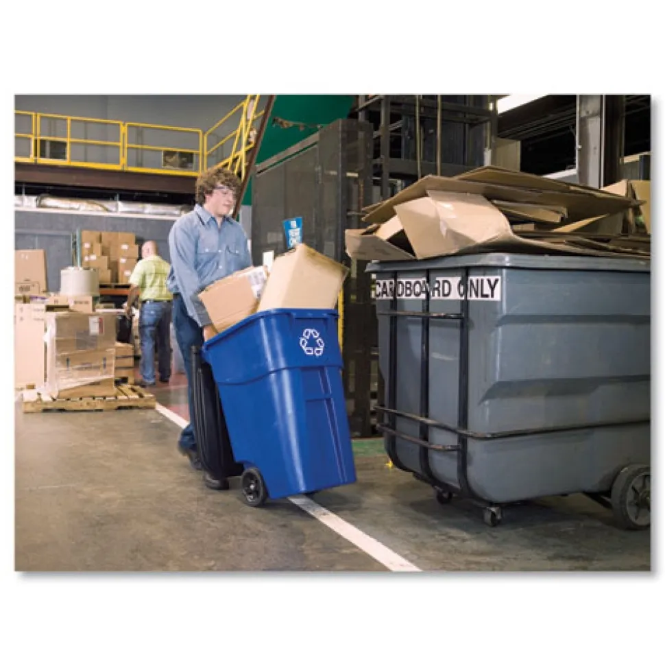 Rubbermaid Commercial Brute 50-Gallon Square Recycling Rollout Container - Blue