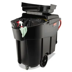 Rubbermaid Commercial Executive Series Mega Brute 120 Gallon Plastic Rectangular Mobile Container - Black