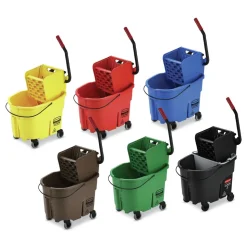 Rubbermaid Commercial FG618688YEL 44 qt. WaveBrake 2.0 Side-Press Plastic Bucket/Wringer Combos - Yellow