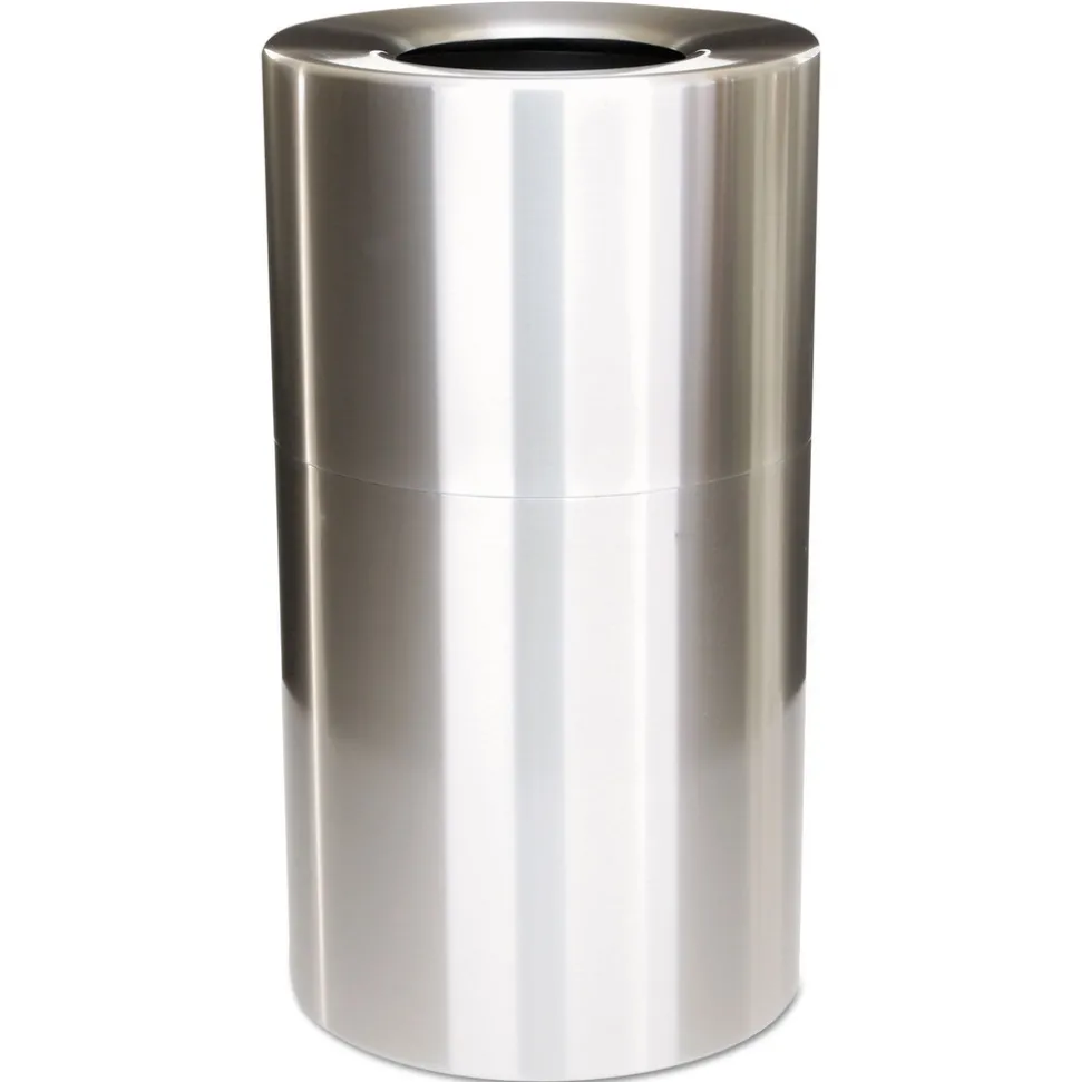 Rubbermaid Commercial 35-Gallon Open Top Round Indoor Receptacle with Liner - Satin Aluminum