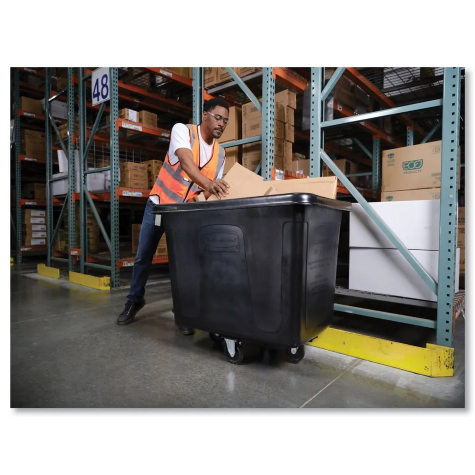 Rubbermaid Commercial 400 lbs. Capacity 12 cu-ft. Polyethylene/Metal Frame Medium-Density Cube Truck - Black