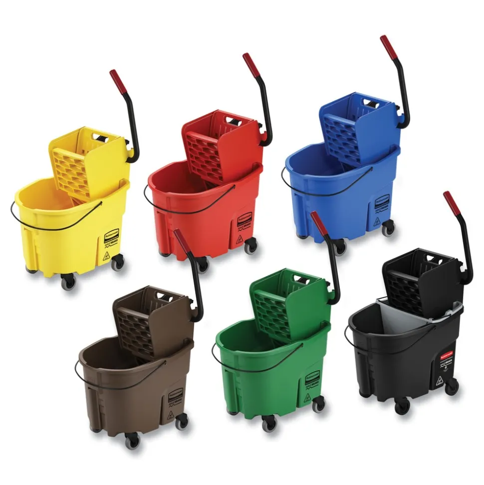 Rubbermaid Commercial 35 qt. WaveBrake 2.0 Side-Press Plastic Bucket/Wringer Combos - Yellow