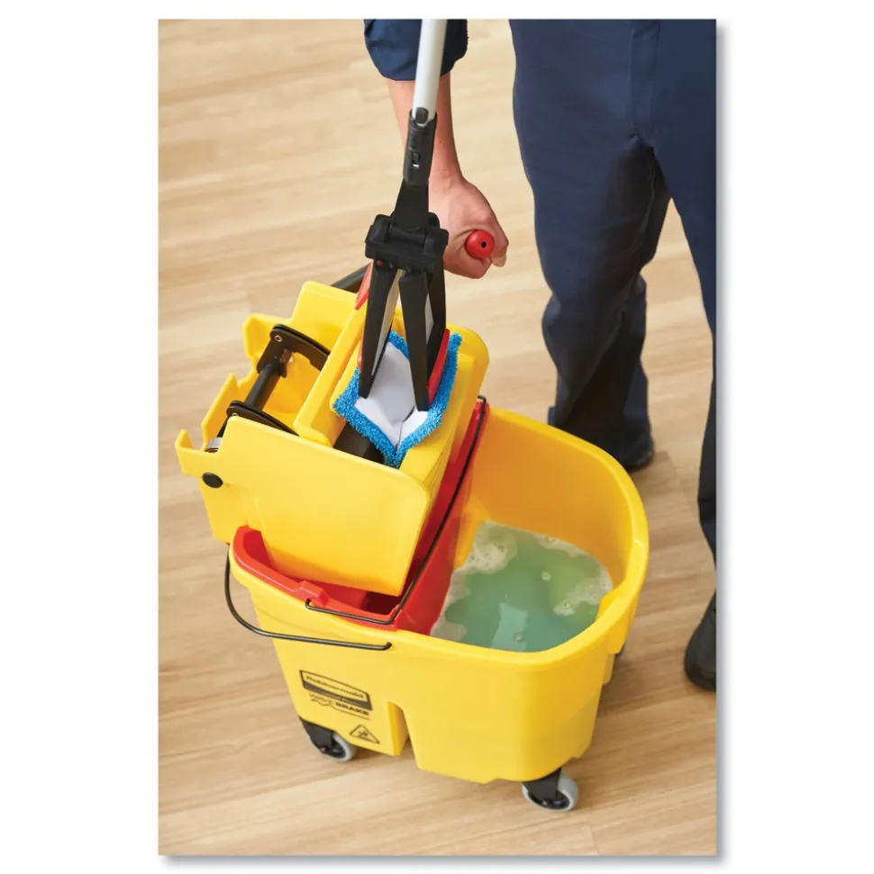 Rubbermaid Commercial 35 qt. WaveBrake 2.0 Side-Press Plastic Bucket/Wringer Combos - Yellow