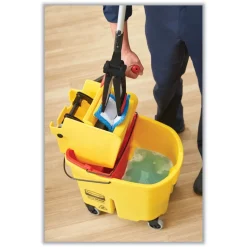 Rubbermaid Commercial 44 qt. WaveBrake 2.0 Down-Press Plastic Bucket/Wringer Combos - Yellow
