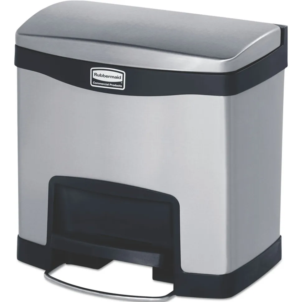 Rubbermaid Commercial Slim Jim 4-Gallon Front Step Style Stainless Steel Step-On Container - Black