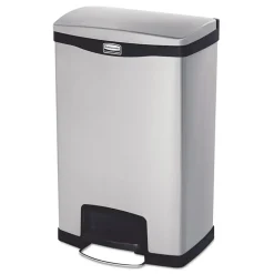Rubbermaid Commercial Slim Jim 13-Gallon Front Step Style Stainless Steel Step-On Container - Black