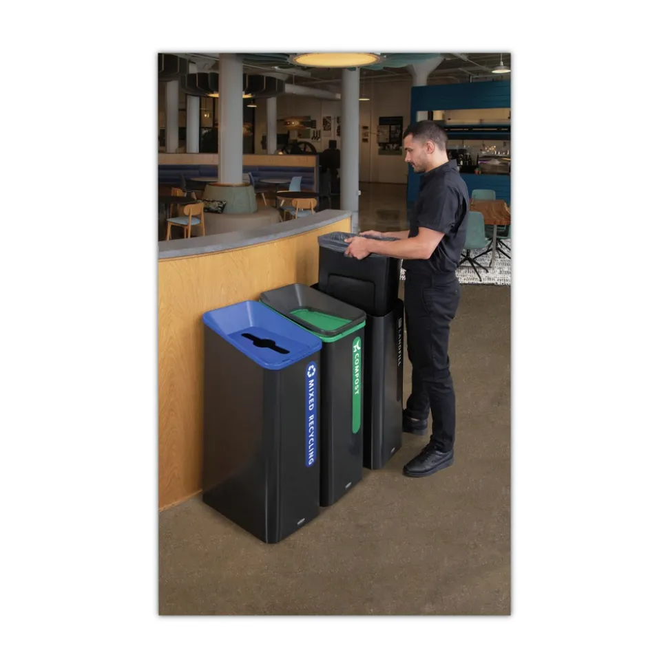 Rubbermaid Commercial Sustain 15 gal Metal/Plastic Decorative Refuse with Recycling Lid - Black