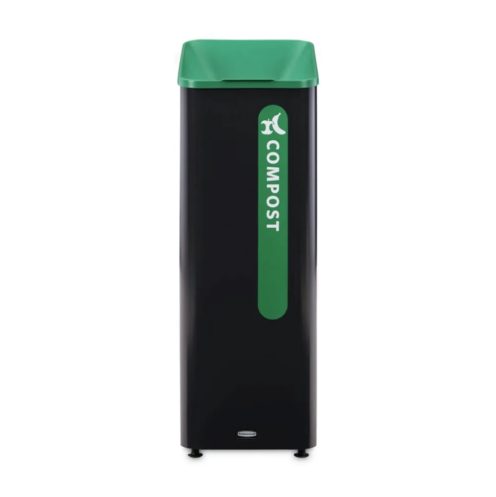 Rubbermaid Commercial Sustain 15 gal Metal/Plastic Decorative Refuse with Recycling Lid - Black/Green