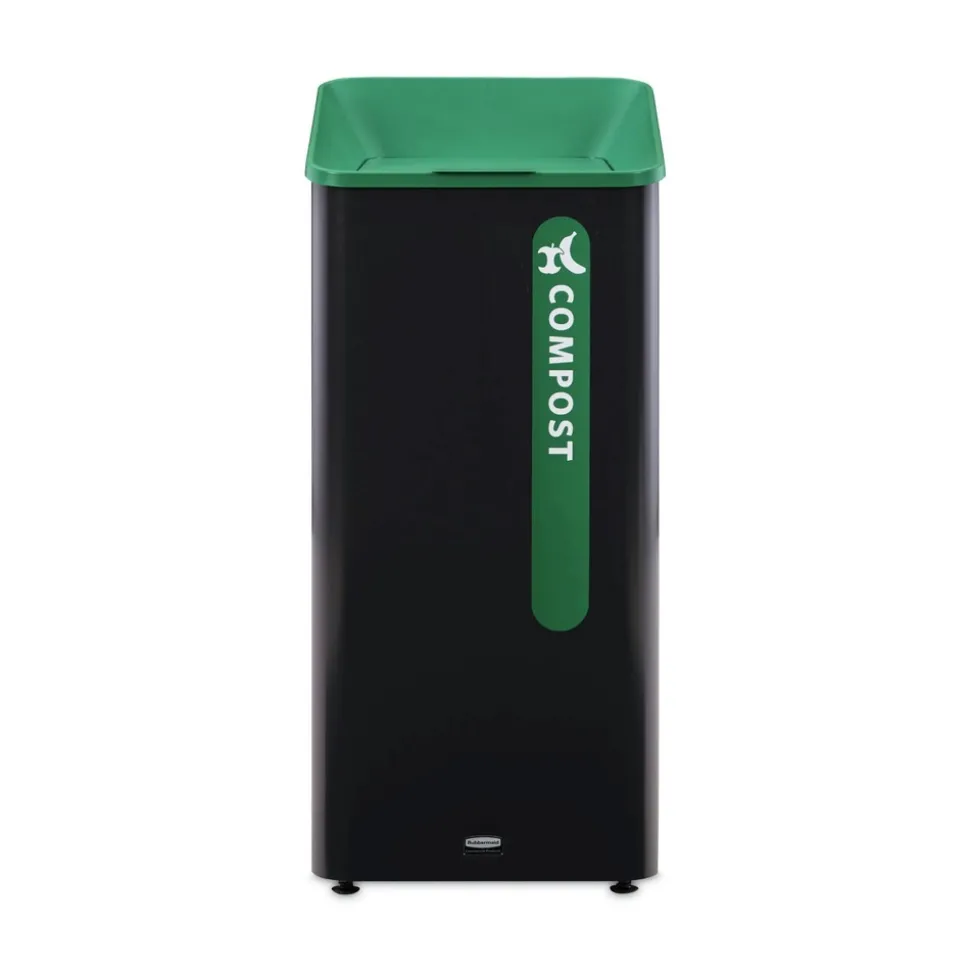 Rubbermaid Commercial Sustain 23 gal Metal/Plastic Decorative Refuse with Recycling Lid - Black/Green