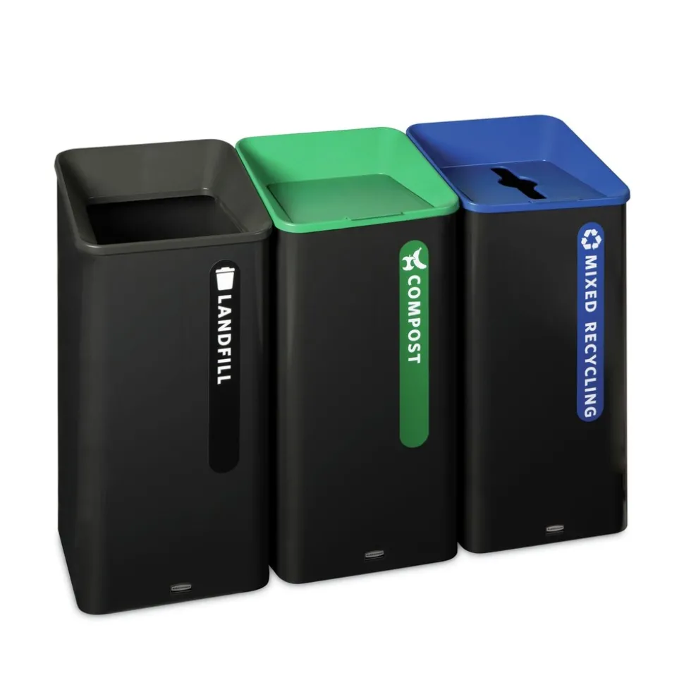 Rubbermaid Commercial Sustain 23 gal Metal/Plastic Decorative Refuse with Recycling Lid - Black/Green
