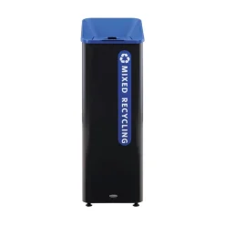 Rubbermaid Commercial Sustain 15 gal Metal/Plastic Decorative Refuse with Recycling Lid - Black/Blue