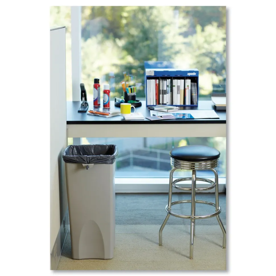 Rubbermaid Commercial Untouchable 23 Gallon Square Plastic Waste Container - Beige