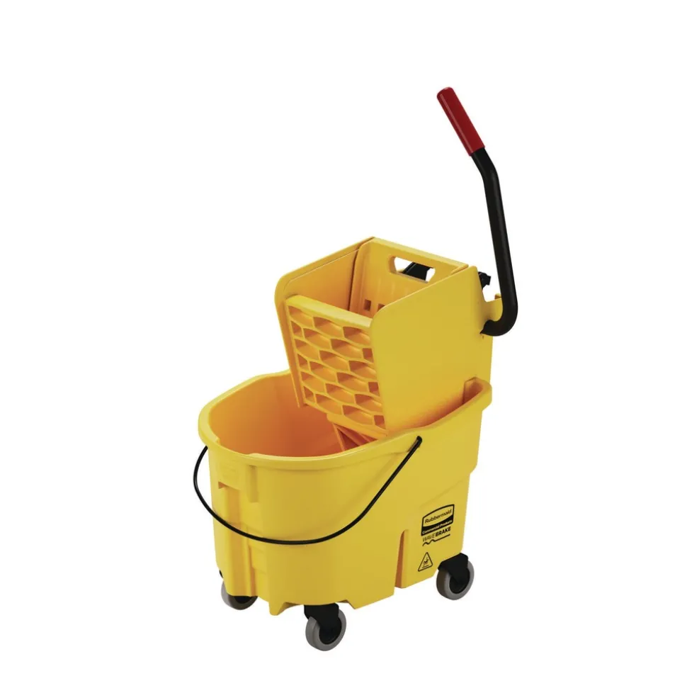 Rubbermaid Commercial WaveBrake 2.0 26 qt. Side-Press Plastic Bucket/Wringer Combos - Yellow
