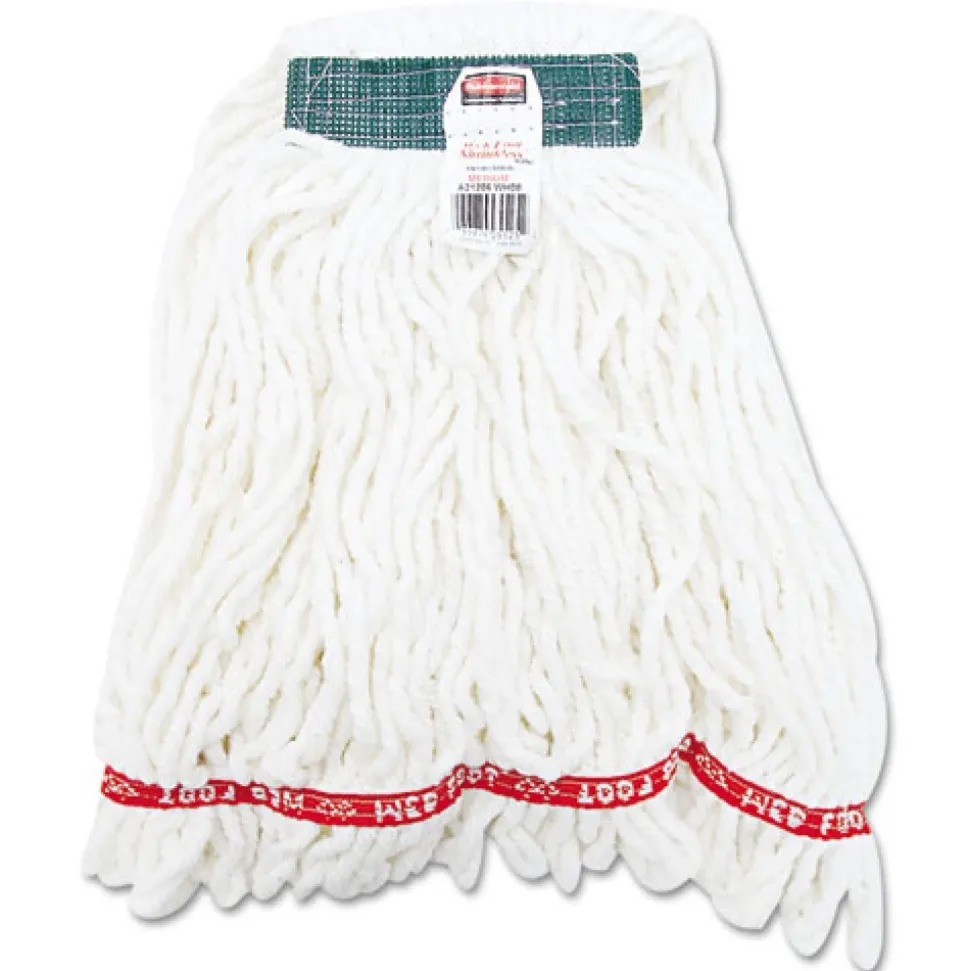 Rubbermaid Commercial Web Foot Shrinkless Looped-End Cotton/Synthetic Wet Mop Heads - Medium, White