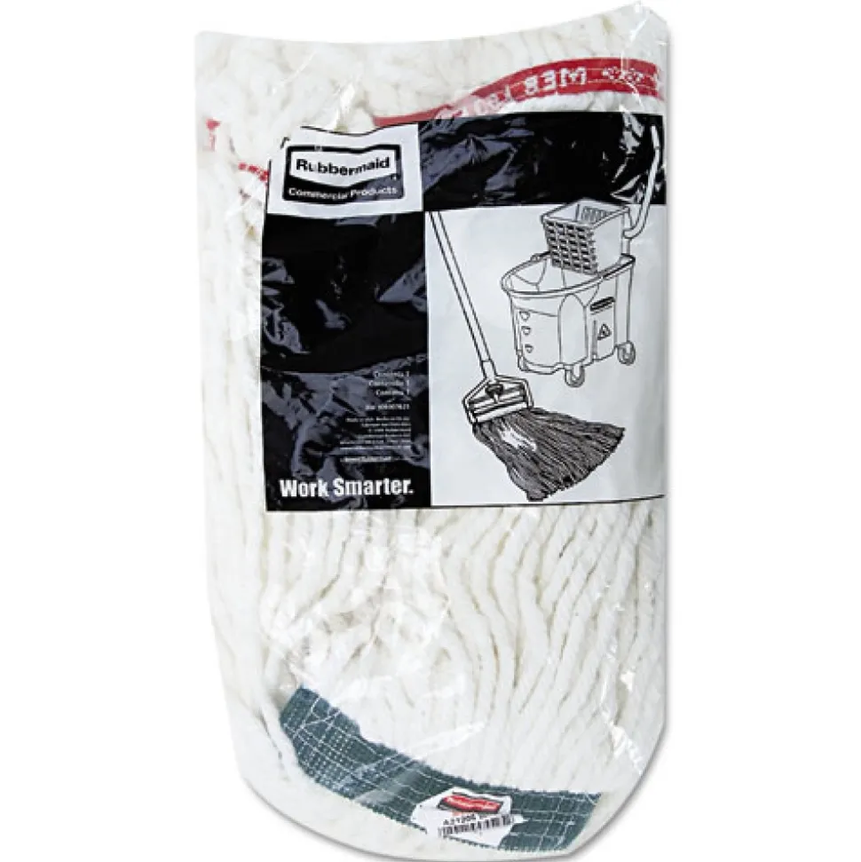 Rubbermaid Commercial Web Foot Shrinkless Looped-End Cotton/Synthetic Wet Mop Heads - Medium, White