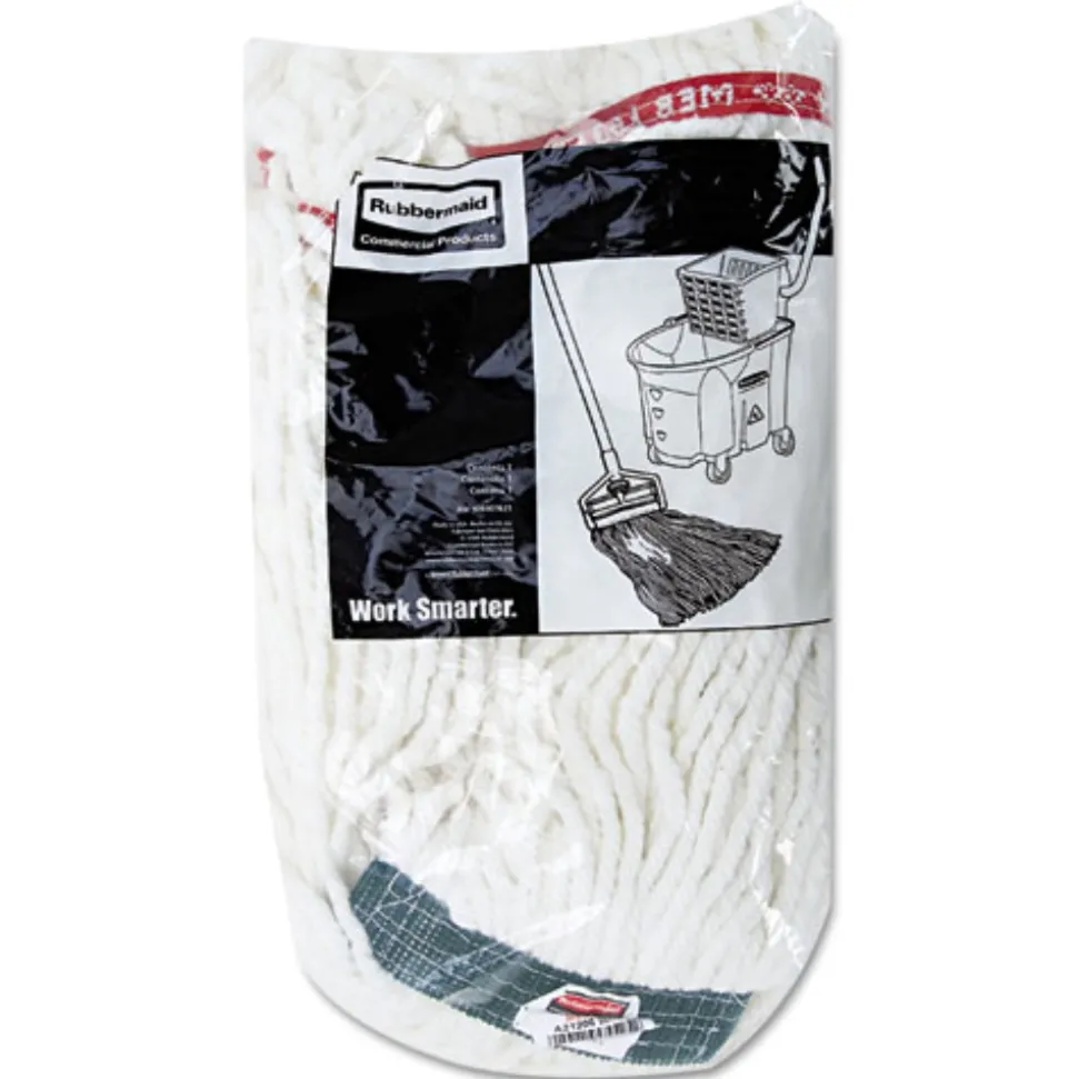Rubbermaid Commercial Web Foot Shrinkless Looped-End Cotton/Synthetic Wet Mop Head - Medium, White (6/Carton)