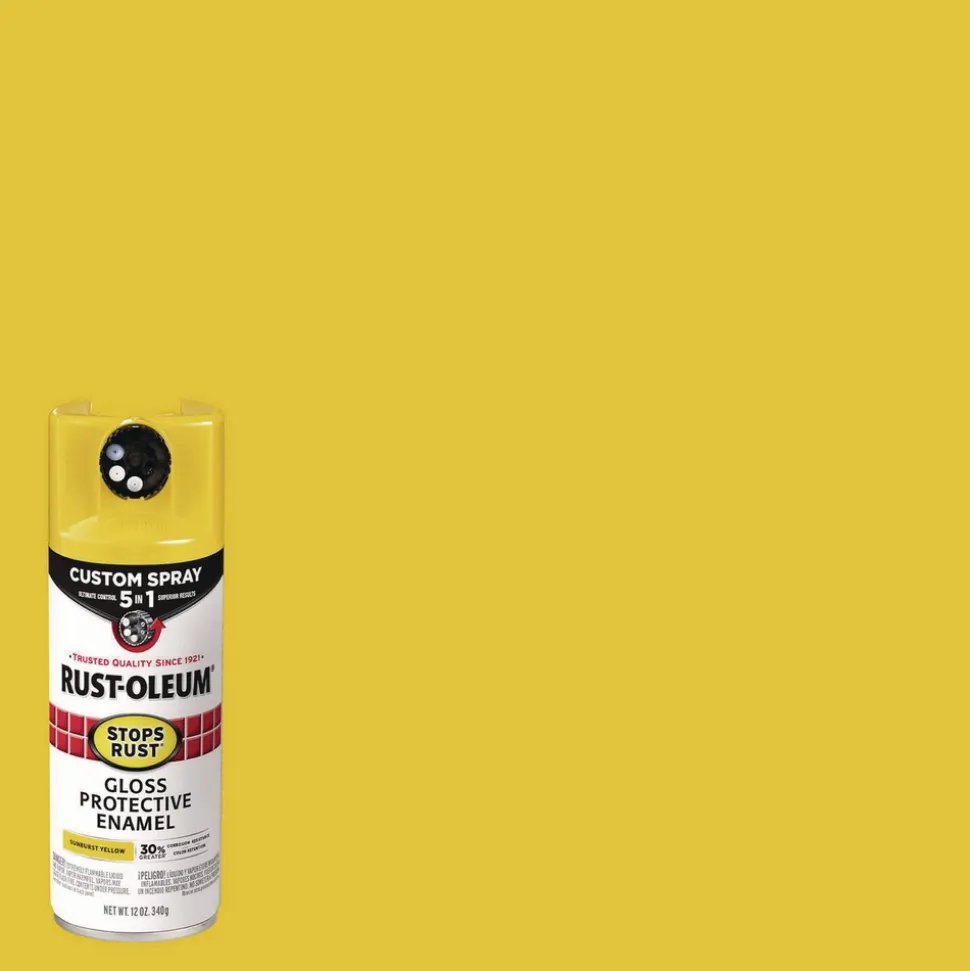 Rust-Oleum Stops Rust 5-in-1 Spray Paint, Gloss Sunburst Yellow, 12 oz Aerosol Can, 6/Carton