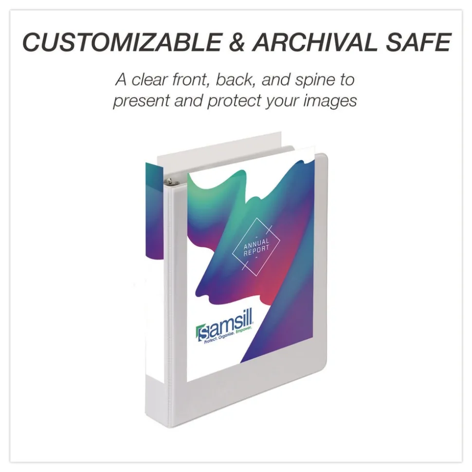 Samsill 8.5 in. x 5.5 in. 1 in. Capacity 3 Rings Economy Round Ring View Binder - White (6/Carton)