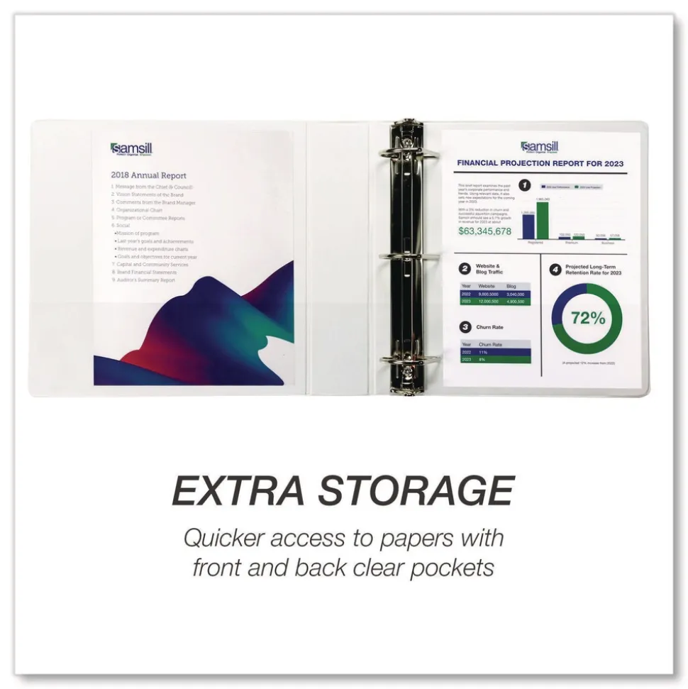 Samsill 11.5 in. x 8.5 in. 2 in. Capacity 3 Rings Durable D-Ring View Binders - White (4/Pack)