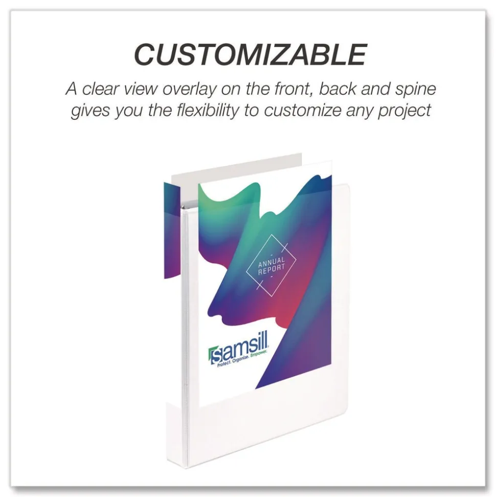 Samsill 11.5 in. x 8.5 in. 1 in. Capacity 3 Rings Durable D-Ring View Binders - White (4/Pack)