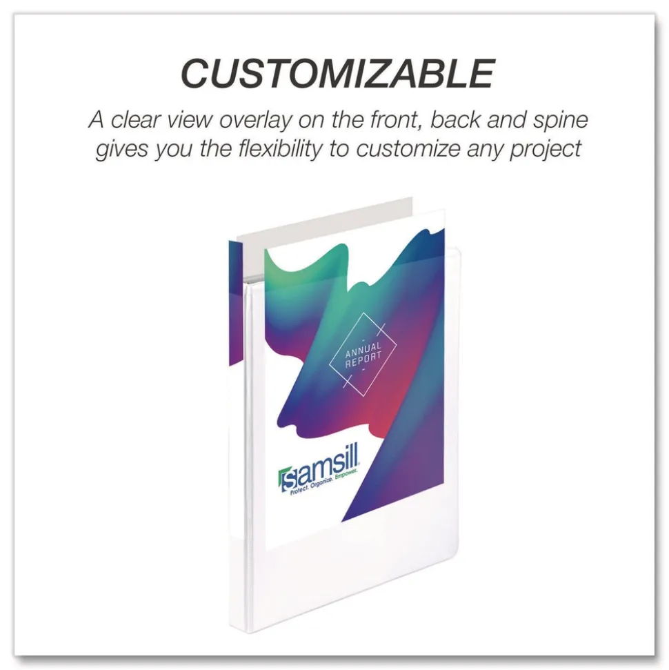 Samsill 11.5 in. x 8.5 in. 3 Rings 0.5 in. Capacity Durable D-Ring View Binders - White (4/Pack)