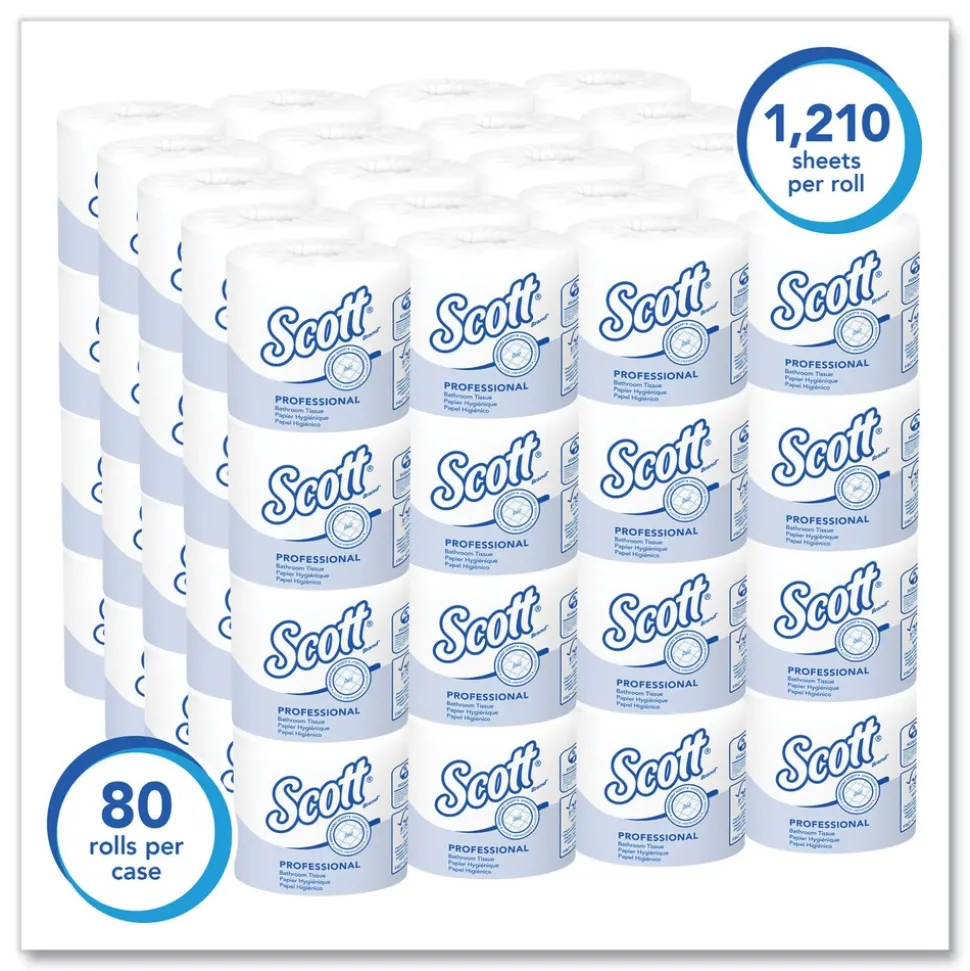Scott 05102 Essential Septic-Safe Standard Roll Bathroom Tissue for Business - White (1210 Sheets/Roll, 80 Rolls/Carton)