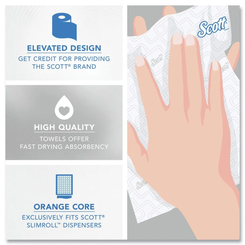 Scott 1-Ply 8 in. x 580 ft. Slimroll Towels - White/Orange Core (6/Carton)