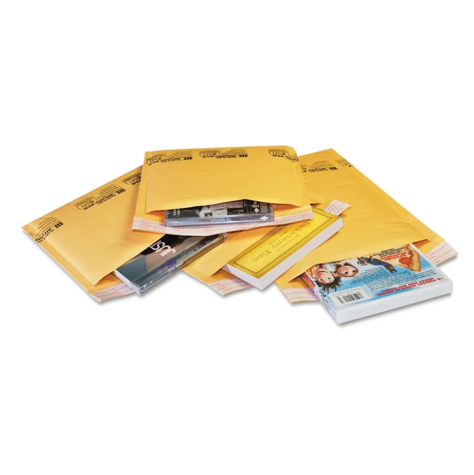 Sealed Air #000 Barrier Bubble Air Cell Cushion Self-Adhesive Closure 4 in. x 8 in. Jiffylite Self-Seal Bubble Mailer - Golden Kraft (250/Carton)
