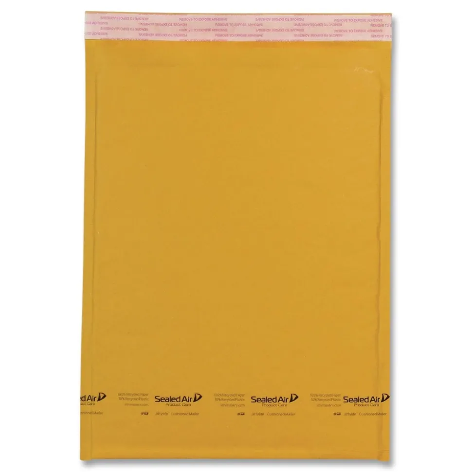 Sealed Air #000 Barrier Bubble Air Cell Cushion Self-Adhesive Closure 4 in. x 8 in. Jiffylite Self-Seal Bubble Mailer - Golden Kraft (250/Carton)