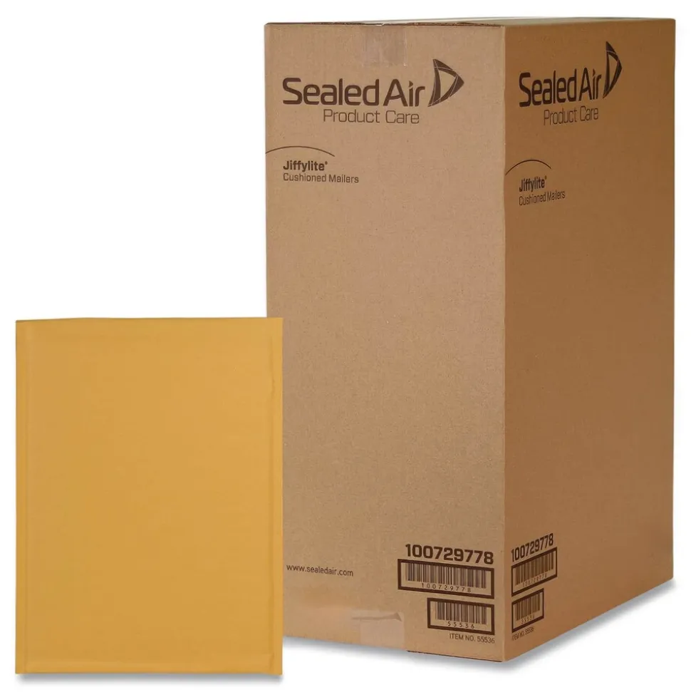 Sealed Air Jiffylite #3 Barrier Bubble Air Cell Cushion Self-Adhesive Closure Self-Seal 8.5 in. x 14.5 in. Bubble Mailer - Brown Kraft (100/Carton)