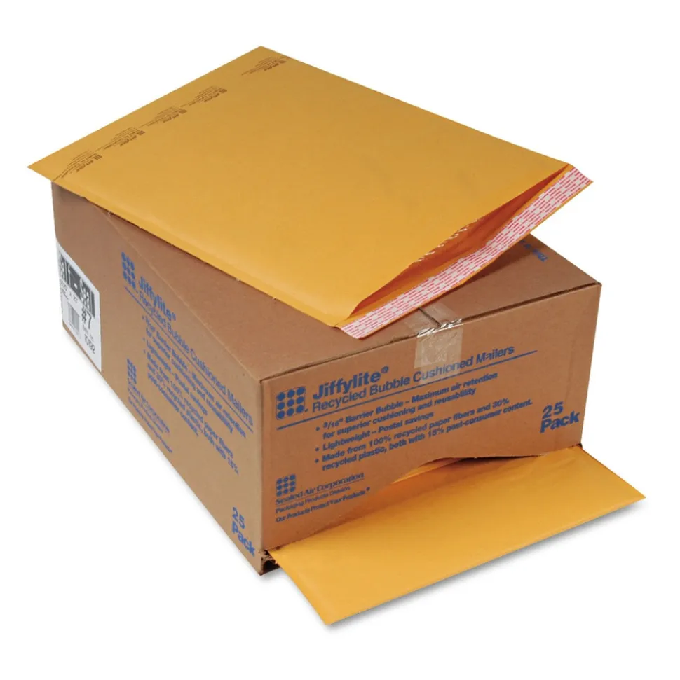 Sealed Air Jiffylite #7 Barrier Bubble Air Cell Cushion Self-Adhesive Closure Self-Seal 14.25 in. x 20 in. Bubble Mailer - Brown Kraft (25/Carton)