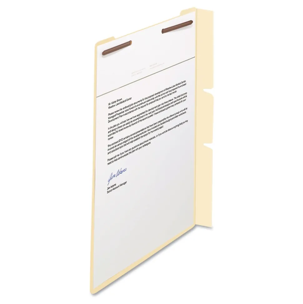 Smead 1 Fastener Letter Size Self-Adhesive Folder Dividers with Twin-Prong Fasteners for Top/End Tab Folders - Manila (100/Box)