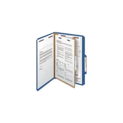 Smead Four SafeSHIELD Fasteners 1 Divider Legal Size Four-Section Pressboard Top Tab Classification Folders - Dark Blue (10/Box)