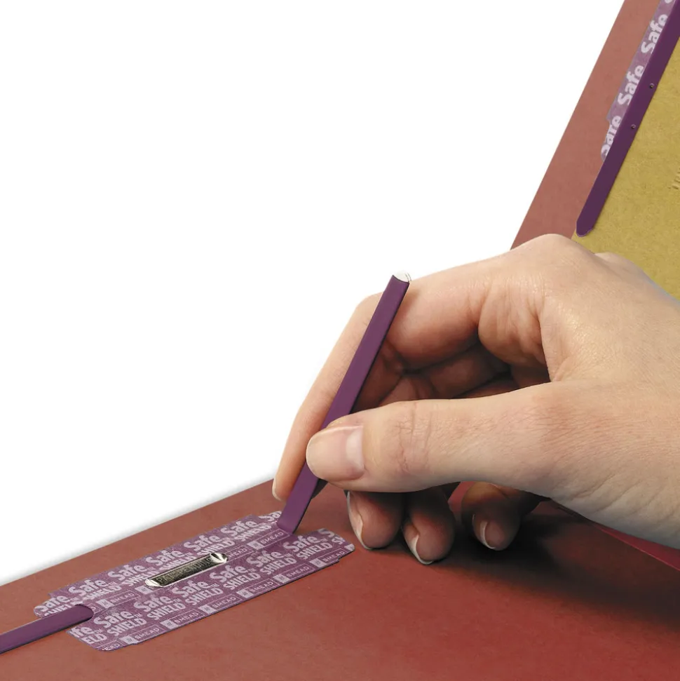 Smead 2 in. Expansion 2 Divider Legal Size 6 SafeSHIELD Fasteners End Tab Pressboard Classification Folders - Red (10/Box)