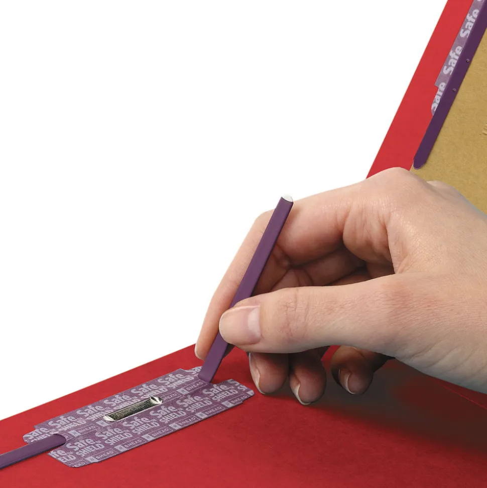 Smead 2 in. Expansion End Tab Pressboard Classification Folders with 6 SafeSHIELD Fasteners - Letter Size/Bright Red (10/Box)